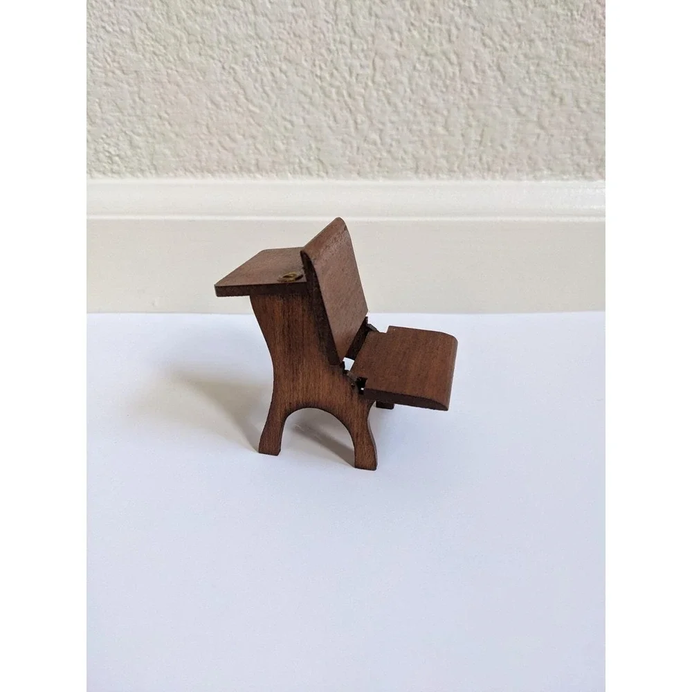Vintage Dollhouse Miniature Old School House Desk Folding Bench‎ Wood 2.75